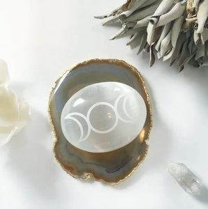"Triple Goddess Moon" -

Selenite Palmstone
